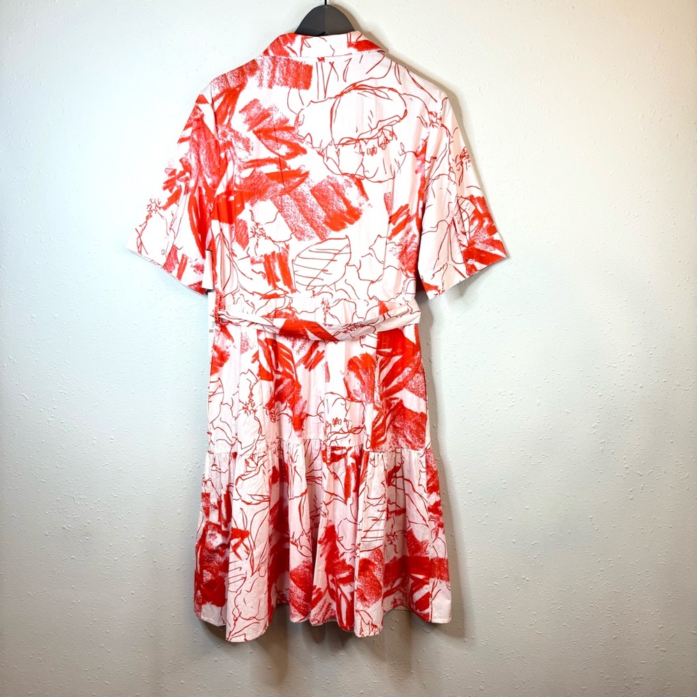 Calvin Klein Floral Print Ruffled Hem Belted White Orange Tulip Dress Sz 12 NWT - Picture 4 of 8